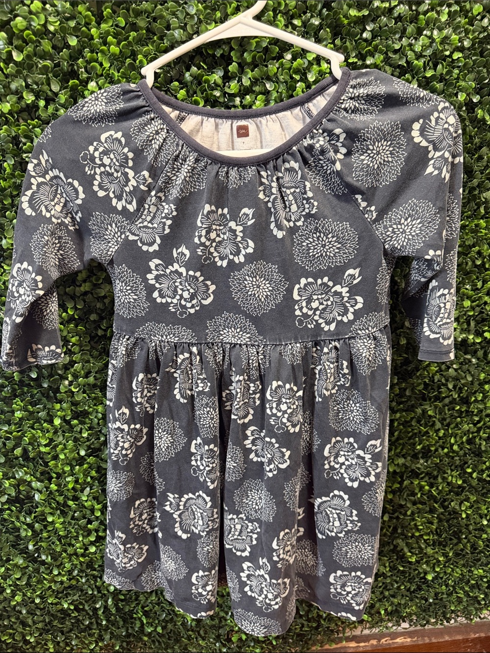 Girls' Gray Floral Long-Sleeve Casual Dress